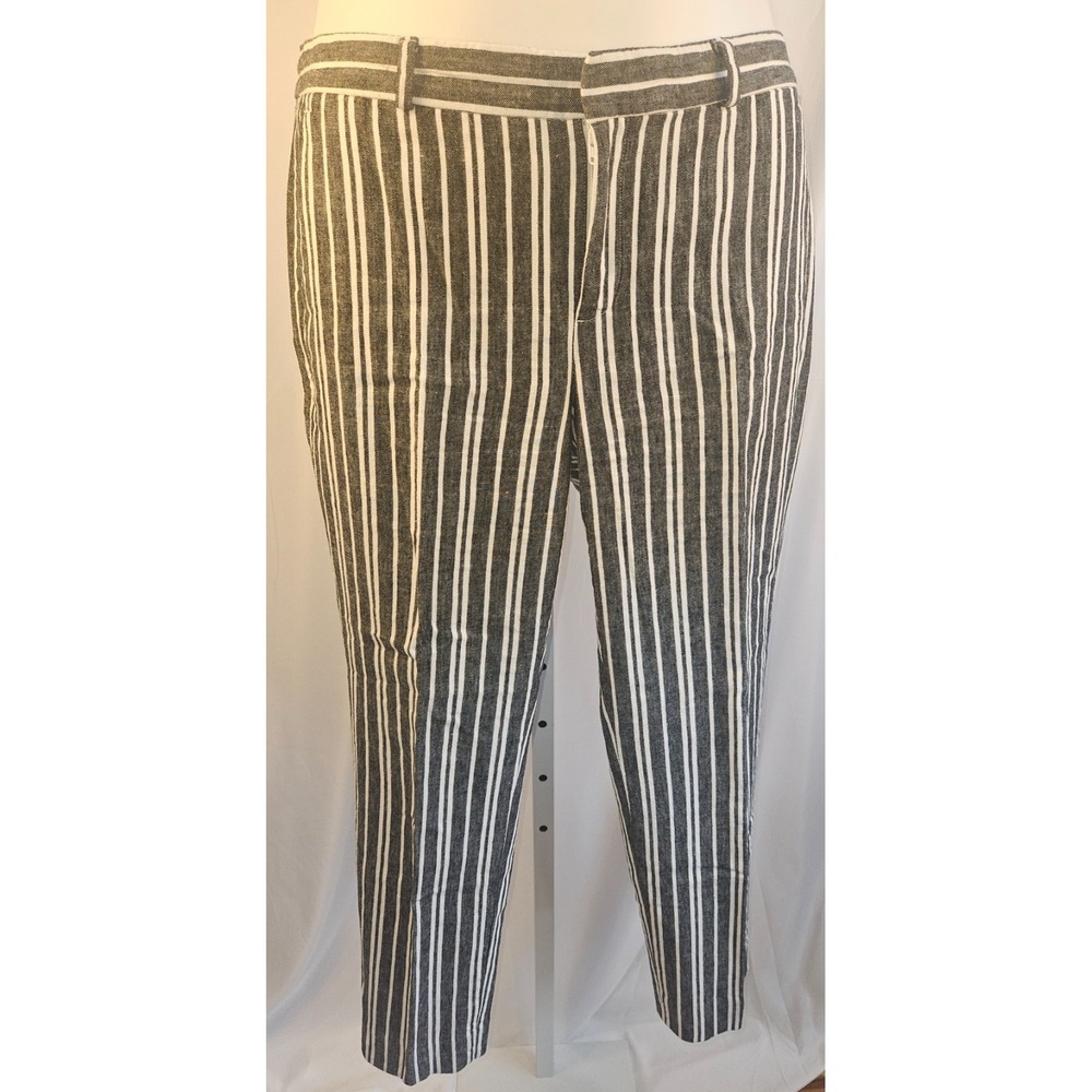 Banana Republic Avery Linen Blend Women's 8 Blue Striped Mid Rise Pockets Preppy